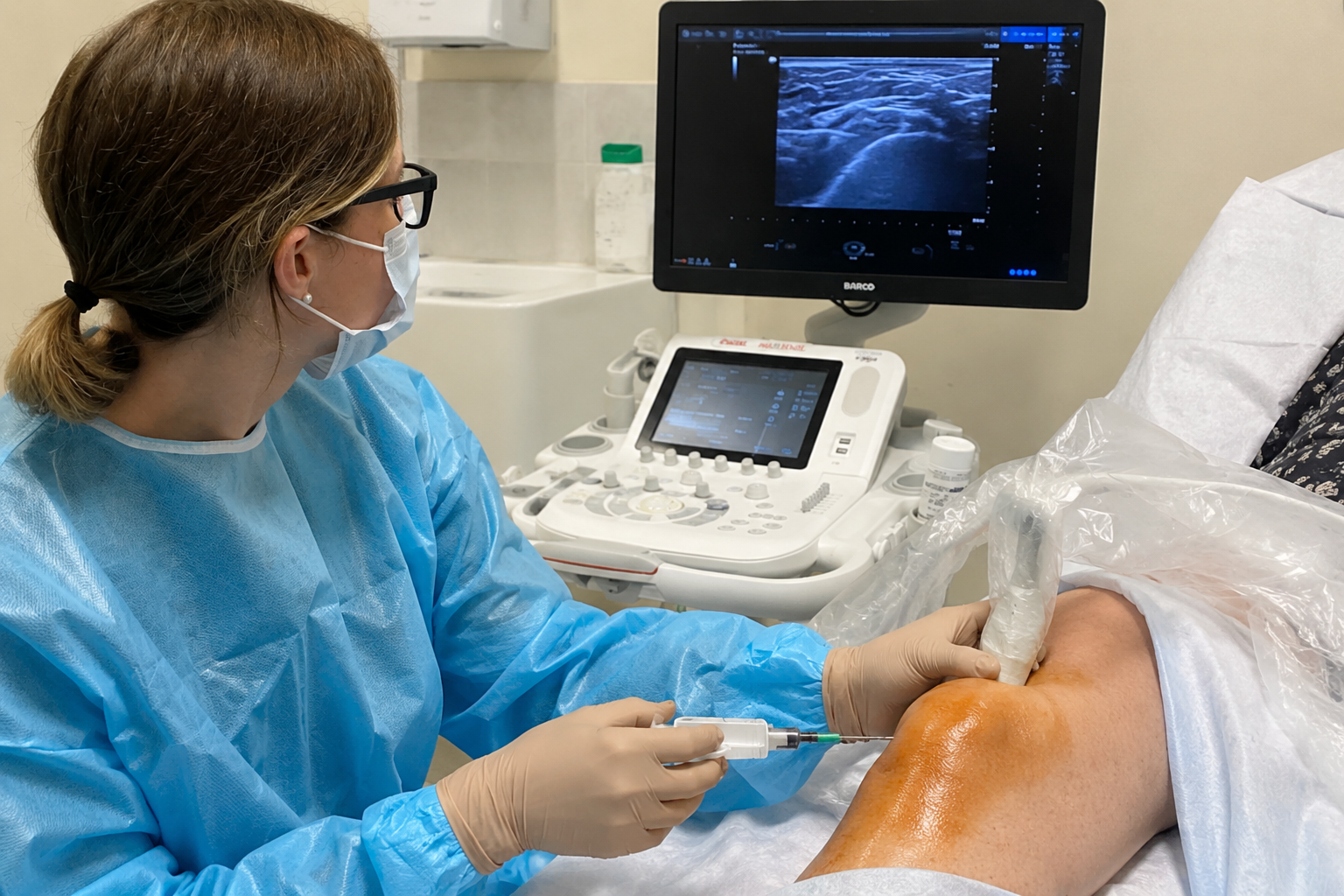 A synovial biopsy being undertaken